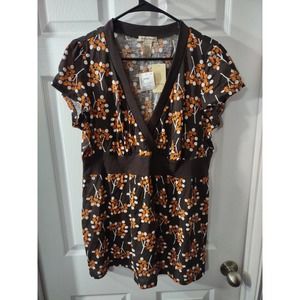 One Clothing Top Plus Size 1X Brown And Orange Short Sleeve